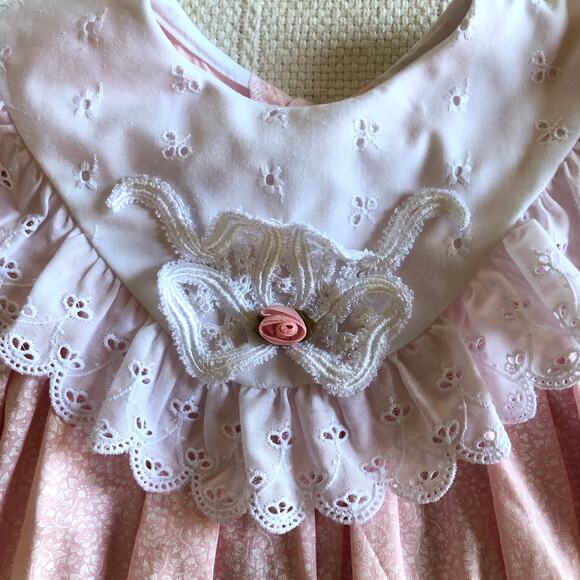 VTG 80s Peaches ’n Cream Pink Lace Ruffle Dress Girls 6 Cottagecore Prairie USA - Picture 6 of 13